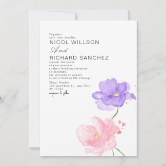 Invitation Mariage Floral Élégant Rose et Lilas