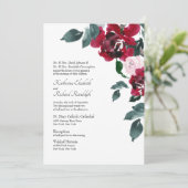 Invitation Mariage floral élégant rose et rose rouge (Debout devant)