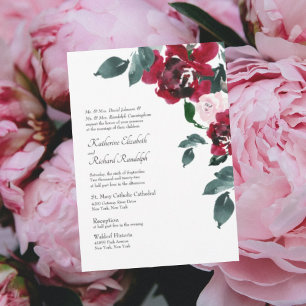 Invitation Mariage floral élégant rose et rose rouge