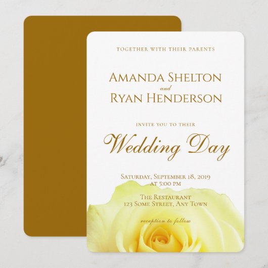 Invitation Mariage Floral Élégant Rose Jaune Script (Devant / Derrière)