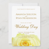 Invitation Mariage Floral Élégant Rose Jaune Script (Devant)