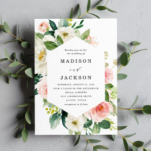 Invitation Mariage Floral Élégant Rose Pâle et Blanc