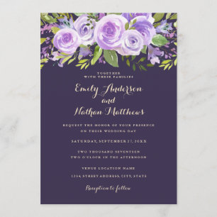 Invitation Mariage Floral Élégant Rose Violette Lavande