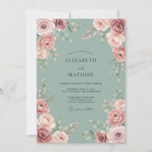 Invitation Mariage Floral Élégant Rouge Clair