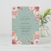 Invitation Mariage Floral Élégant Rouge Clair (Debout devant)