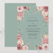 Invitation Mariage Floral Élégant Rouge Clair (Devant / Derrière)
