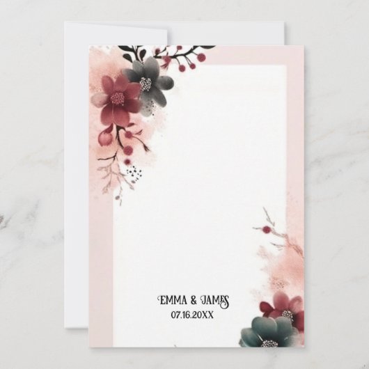 Invitation Mariage floral élégant rouge et crème (Dos)