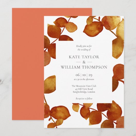 Invitation Mariage Floral Élégant Rustique Eucalyptus (Devant / Derrière)