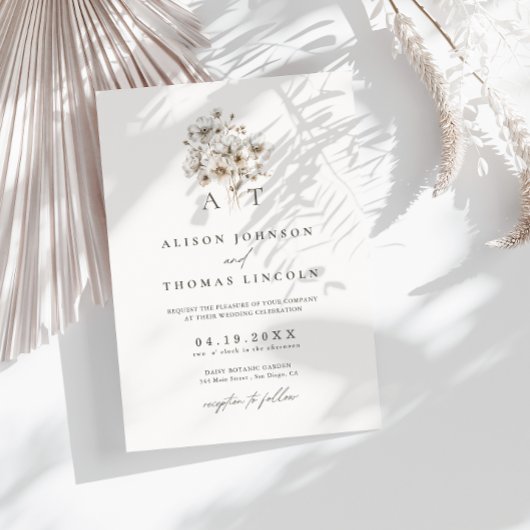 Invitation Mariage Floral Élégant Rustique Monogramme
