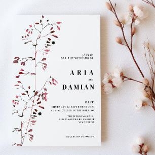 Invitation Mariage floral élégant simple bordeaux rose