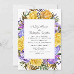 Invitation Mariage Floral Élégant Violet Jaune