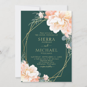 Invitation Mariage floral Emerald Green Blush Gold Peach