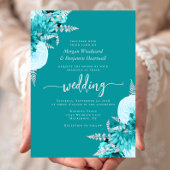 Invitation Mariage floral en argent Turquoise