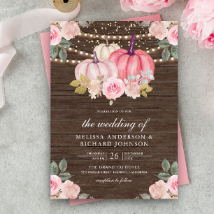 Invitation Mariage Floral en Bois de Citrouille Rose Rustique