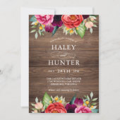 Invitation Mariage Floral en bois de grange rustique (Devant)