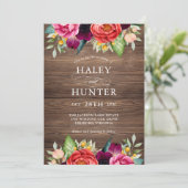 Invitation Mariage Floral en bois de grange rustique (Debout devant)