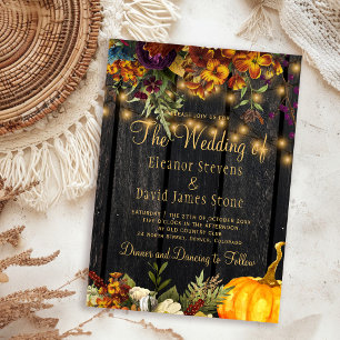 Invitation Mariage floral en bois de grange rustique d'automn