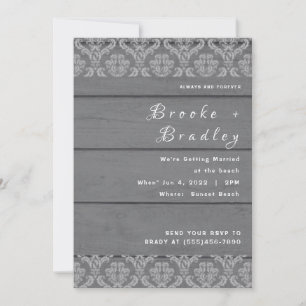 Invitation Mariage Floral en Bois Rustique Foncé