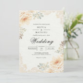 Invitation Mariage Floral en Dentelle de Pêche Douce (Debout devant)