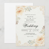 Invitation Mariage Floral en Dentelle de Pêche Douce (Devant / Derrière)