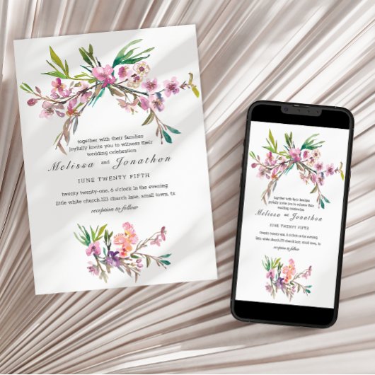 Invitation Mariage floral en fleurs de cerisier rose