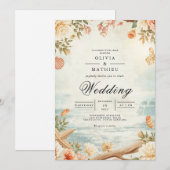 Invitation Mariage floral en fleurs douces du littoral (Devant / Derrière)