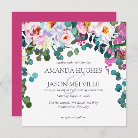 Invitation Mariage floral en fleurs du printemps (Devant / Derrière)