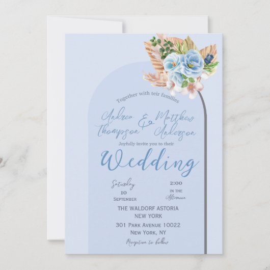 Invitation Mariage floral en laiton bleu moderne Boho Arch Pa (Devant)
