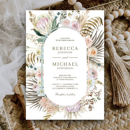 Invitation Mariage floral en laiton de palme tropicale séché