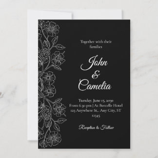 Invitation Mariage Floral en Noir et Blanc en Ligne 