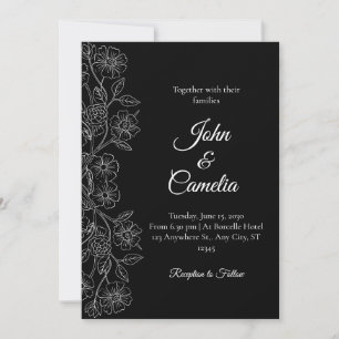 Invitation Mariage Floral en Noir et Blanc en Ligne 