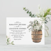 Invitation Mariage floral en or blanc en tonneau rustique (Debout devant)