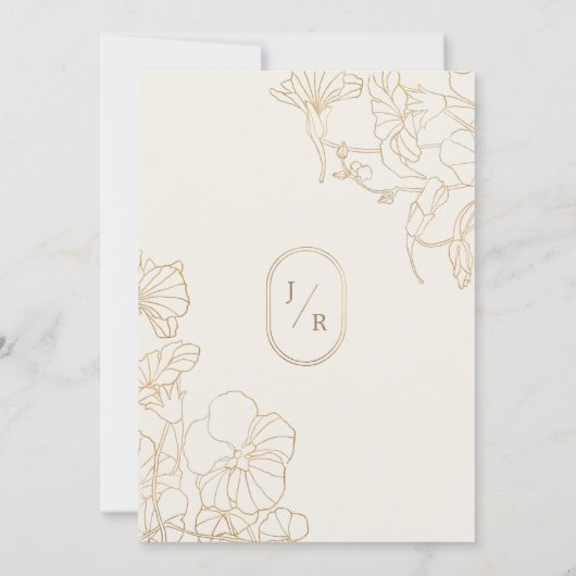 Invitation Mariage floral en or d'ivoire (Dos)