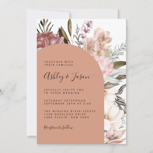 Invitation Mariage floral en terre cuite Boho (Devant)
