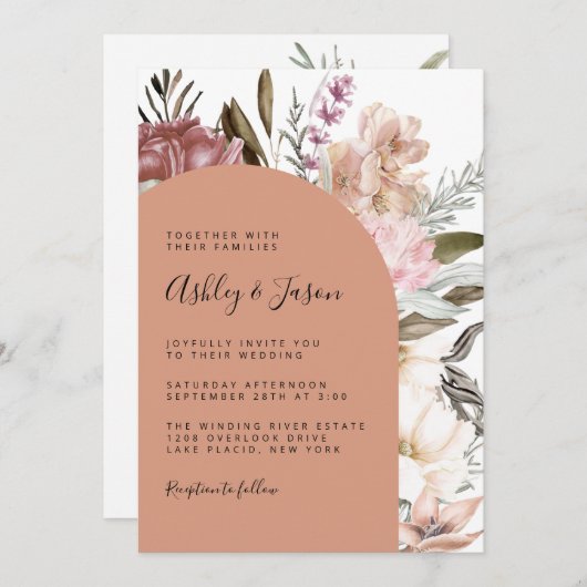 Invitation Mariage floral en terre cuite Boho (Devant / Derrière)