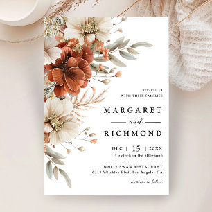 Invitation Mariage floral en terre cuite et bleu