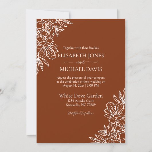 Invitation Mariage floral en terre cuite moderne (Devant)