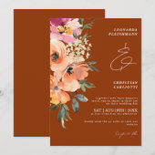 Invitation Mariage floral en terre cuite rouille (Devant / Derrière)