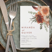 Invitation Mariage floral en terre cuite rouille Boho aquarel