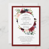 Invitation Mariage floral encadré de Bourgogne, Marine et Blu (Devant)