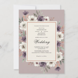 Invitation Mariage Floral Enchanté Mauve