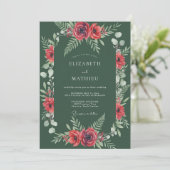Invitation Mariage Floral Enchanté Vert Foncé (Debout devant)