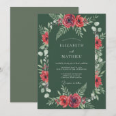 Invitation Mariage Floral Enchanté Vert Foncé (Devant / Derrière)