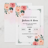 Invitation Mariage floral épicé blanc et rose (Devant / Derrière)