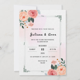 Invitation Mariage floral épicé blanc et rose