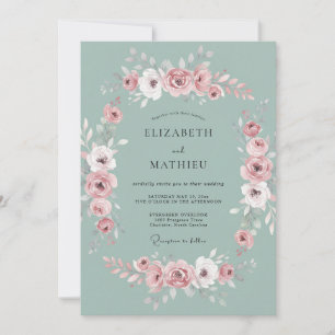 Invitation Mariage Floral Époustouflant Vert Sauge