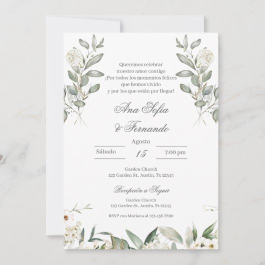 Invitation Mariage Floral Espagnol (Devant)