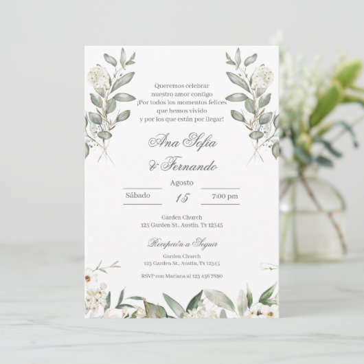 Invitation Mariage Floral Espagnol (Debout devant)