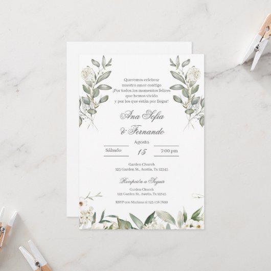Invitation Mariage Floral Espagnol (Devant/Arrière en situation)