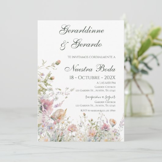Invitation Mariage Floral Espagnol (Debout devant)